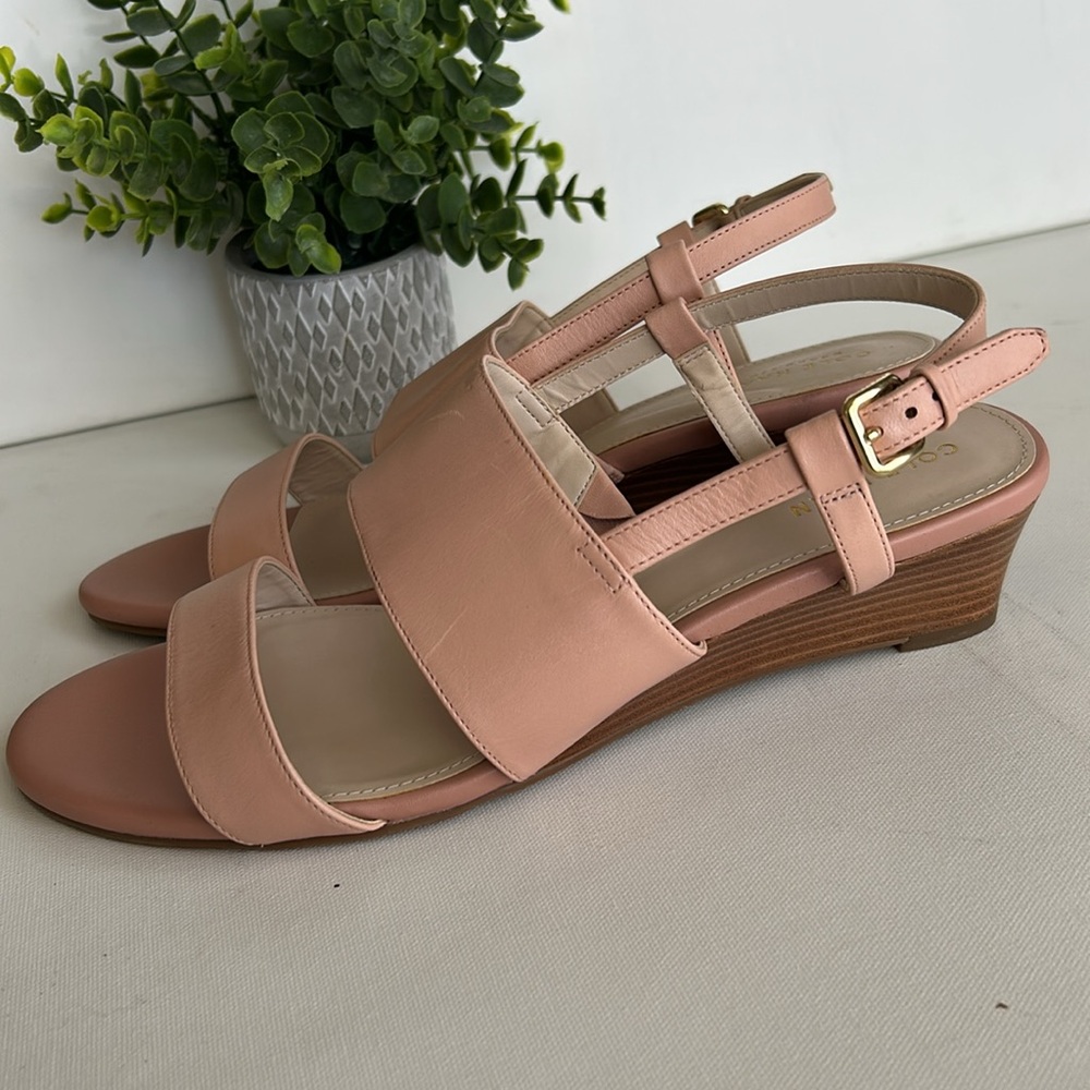 Cole Haan Sandals Women Pink Leather Slingback Wedge Buckle - Picture 6 of 17